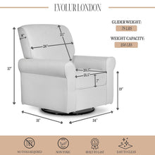 Evolur London Upholstered 360 Swive l Glider I Rocker I Nursery Glider I Durable Soft Fabric, 614-GRY