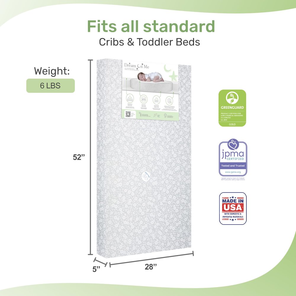 Dream On Me, Orthopedic Extra Firm Foam  Standard Crib Mattress, Grey