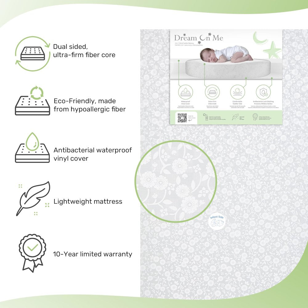 Dream On Me, Orthopedic Extra Firm Foam  Standard Crib Mattress, Grey