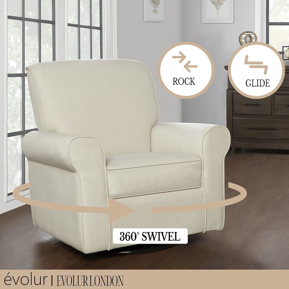 Evolur London Upholstered 360 Swive l Glider I Rocker I Nursery Glider I Durable Soft Fabric, 614-SHELL