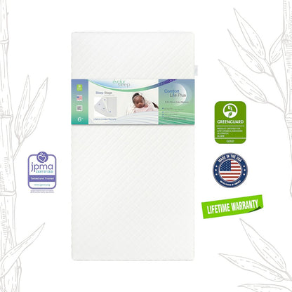 Evolur Sleep, Comfort  Lite Plus Fiber Crib And Toddler Mattress I Waterproof I Green Guard Gold Certified I Removable Cover