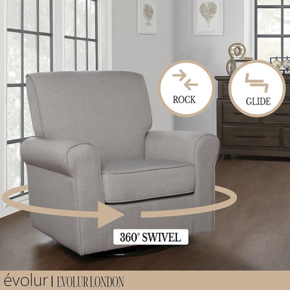 Evolur London Upholstered 360 Swive l Glider I Rocker I Nursery Glider I Durable Soft Fabric, 614-FOSSIL