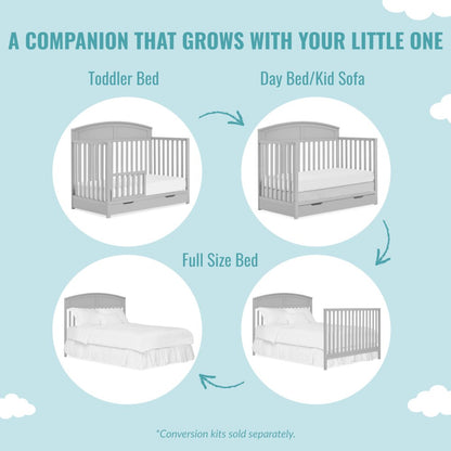 JPMA & Greenguard Gold Certified Dream On Me Storybrooke 5 in 1 Convertible Crib, Peblle Grey, With Storage