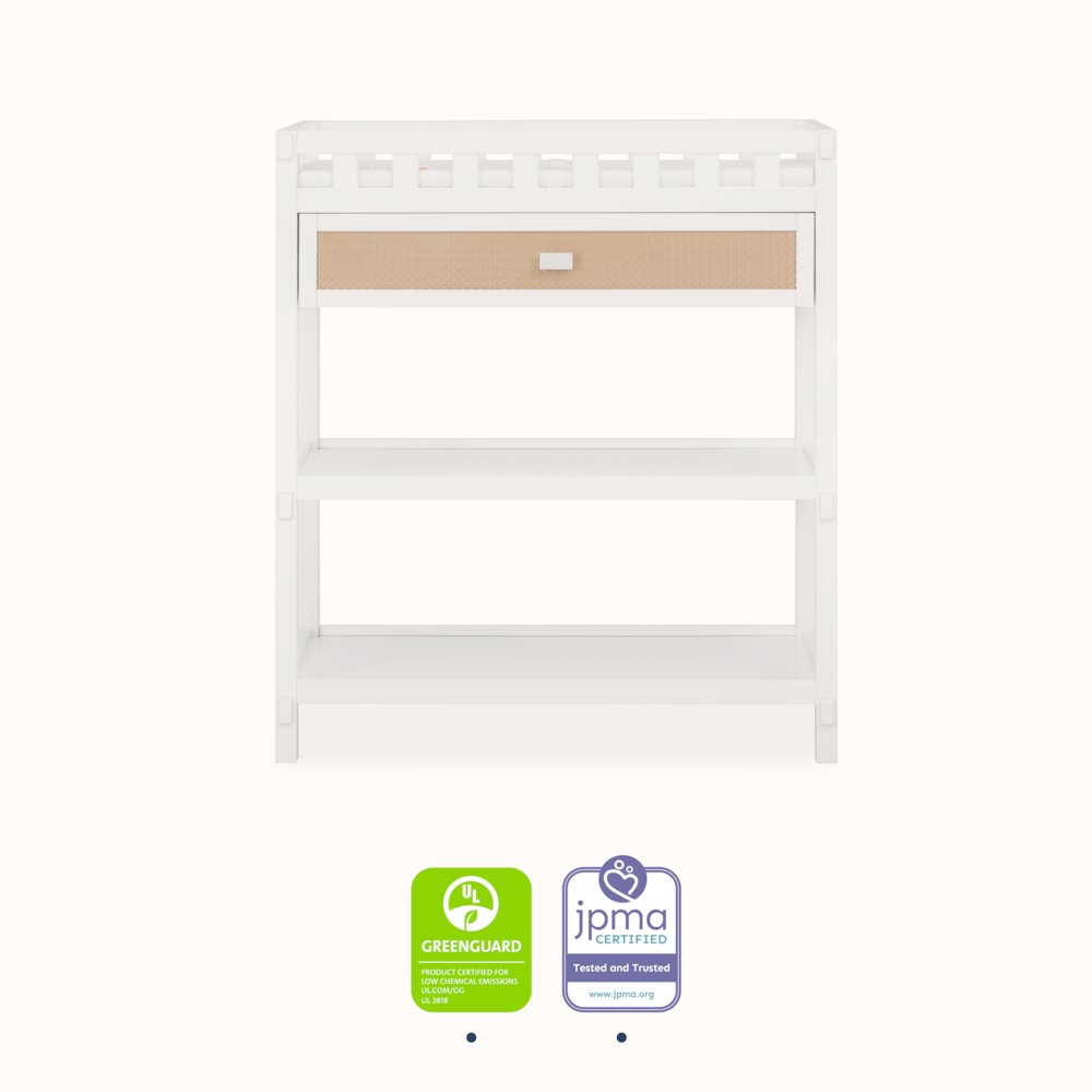 Dream On Me Doula Changing Table in White with Natutal, JPMA certified