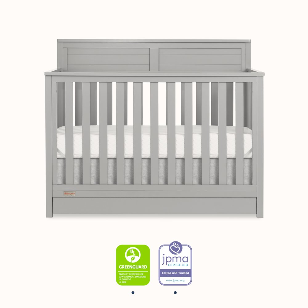 JPMA & Greenguard Gold Certified Dream On Me Reign 5 in 1 Convertible Crib, Pebble Grey