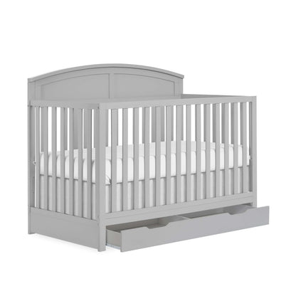 JPMA & Greenguard Gold Certified Dream On Me Storybrooke 5 in 1 Convertible Crib, Peblle Grey, With Storage