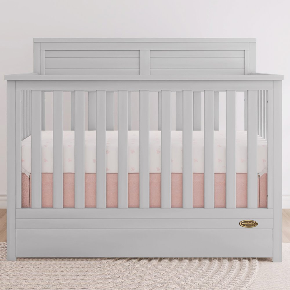 JPMA & Greenguard Gold Certified Dream On Me Reign 5 in 1 Convertible Crib, Pebble Grey