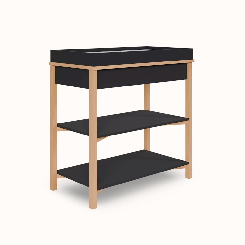 Dream On Me Owen Changing Table in Matte Black Vintage Oak, JPMA Certified