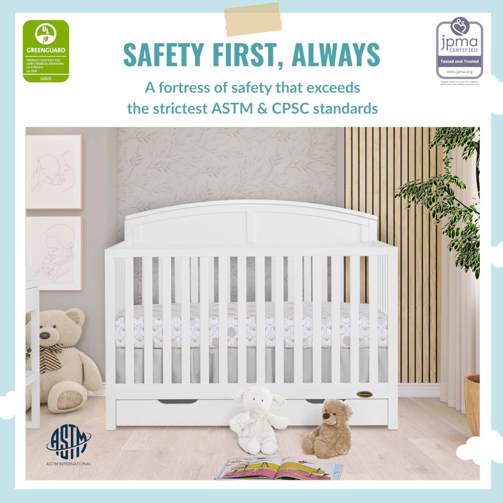 JPMA & Greenguard Gold Certified Dream On Me Storybrooke 5 in 1 Convertible Crib