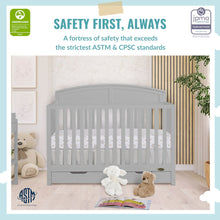 JPMA & Greenguard Gold Certified Dream On Me Storybrooke 5 in 1 Convertible Crib, Peblle Grey, With Storage