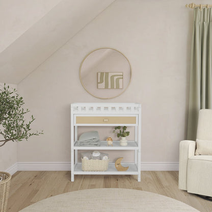 Dream On Me Doula Changing Table in White with Natutal, JPMA certified