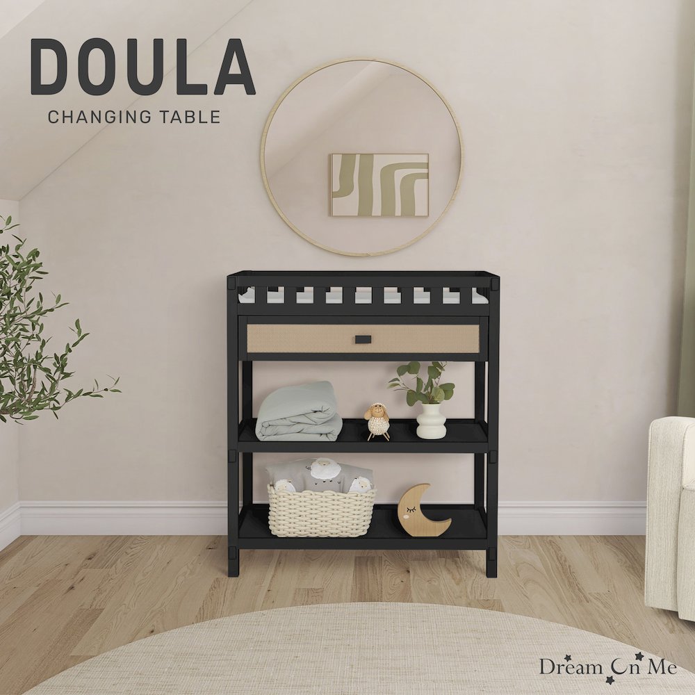 Dream On Me Doula Changing Table in Matte Black, JPMA certified