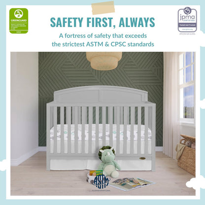 JPMA & Greenguard Gold Certified Dream On Me Storybrooke 5 in 1 Convertible Crib, Peblle Grey, Without Storage