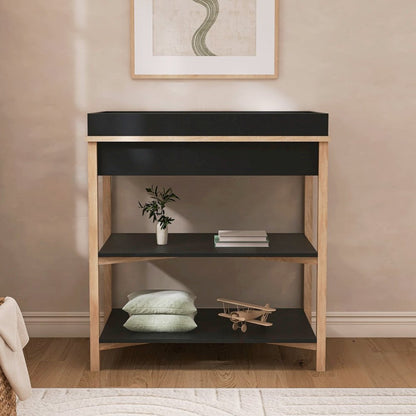 Dream On Me Owen Changing Table in Matte Black Vintage Oak, JPMA Certified