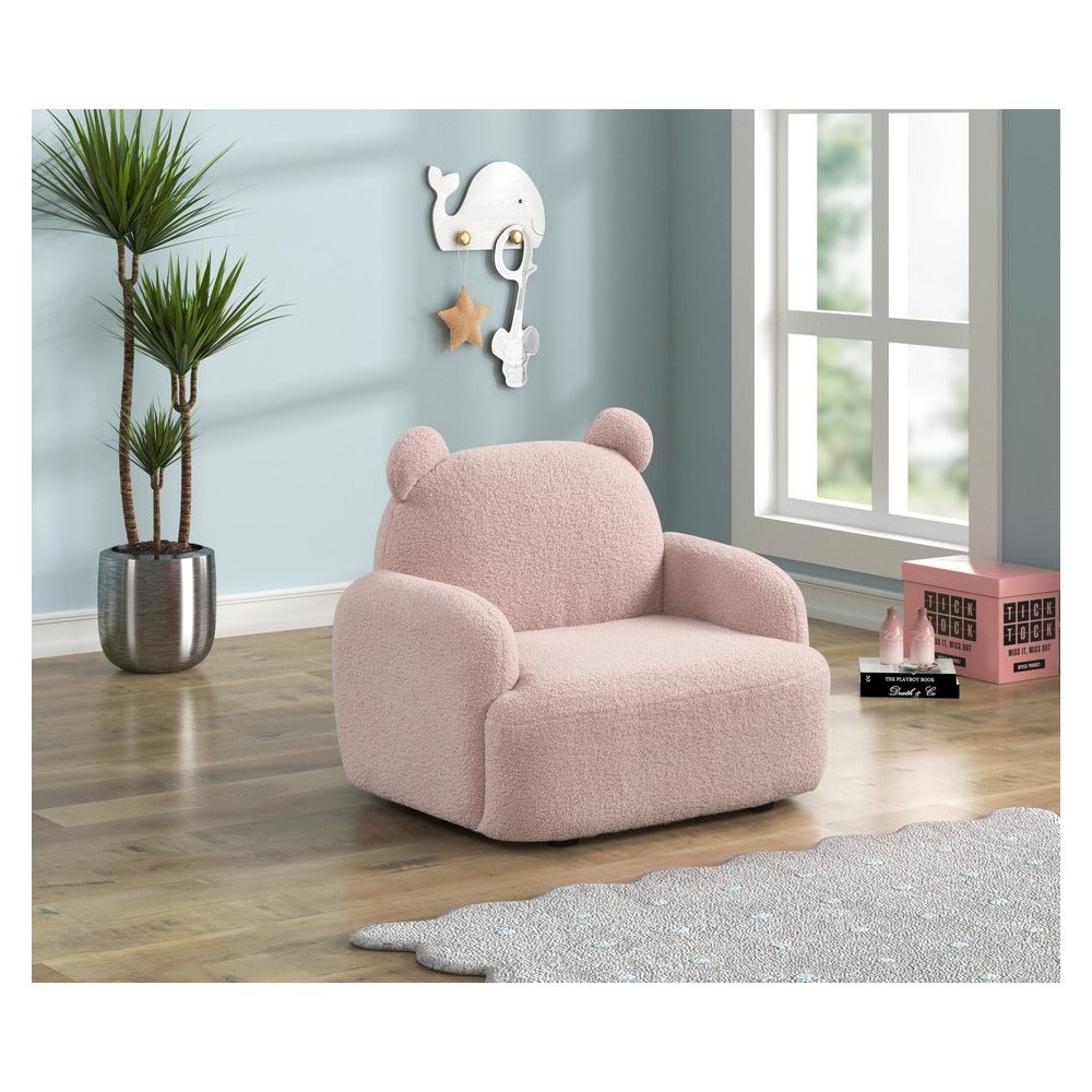 Raelynn 25.5"W Pink Sherpa Bear-Shaped Kids Armchair