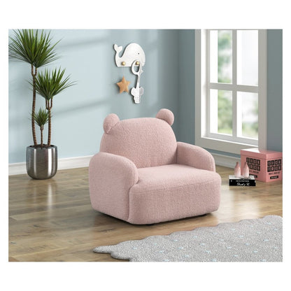 Raelynn 25.5"W Pink Sherpa Bear-Shaped Kids Armchair