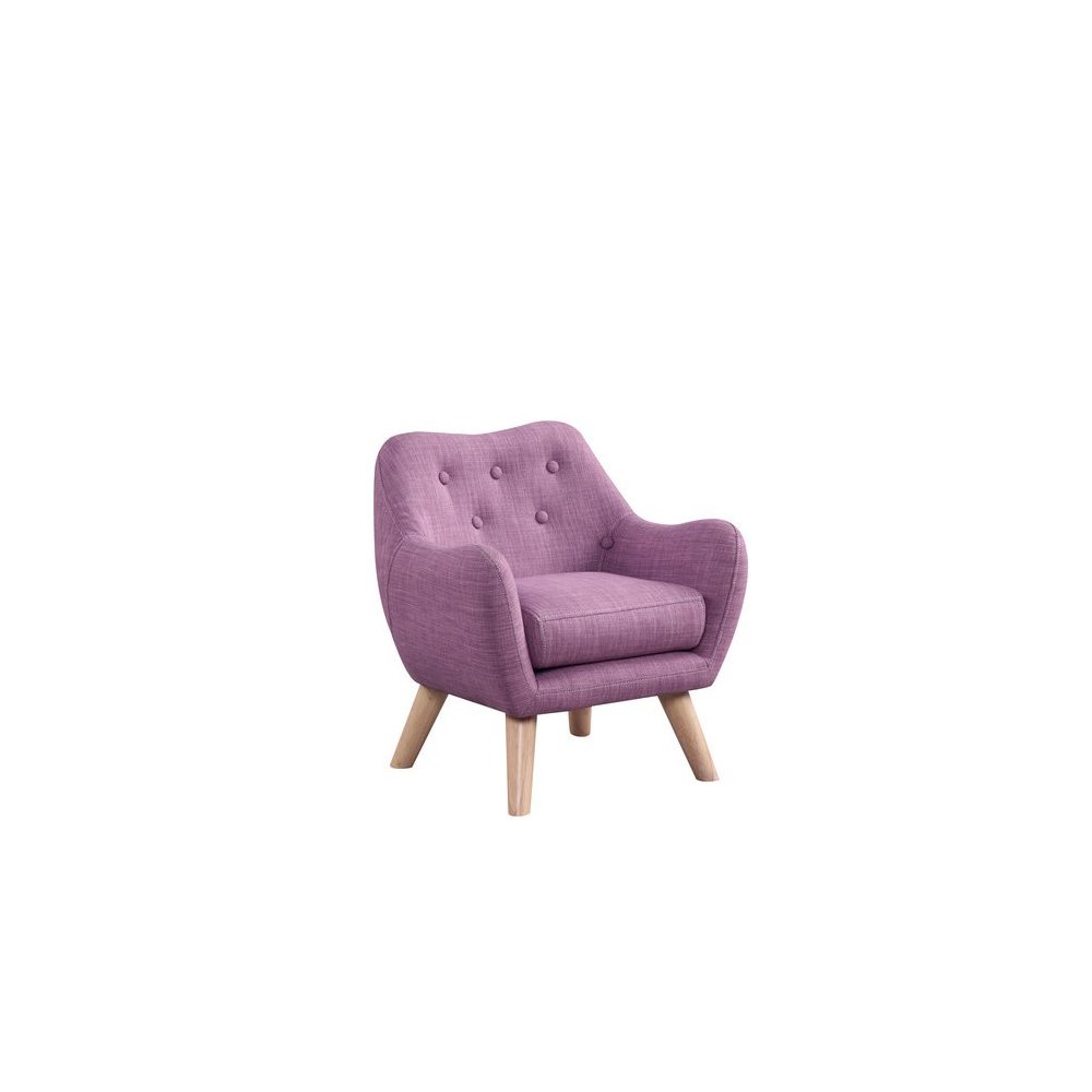 Fenix 19.5"W Pink Linen Kids Chair with Button Tufted Back and Wooden Legs