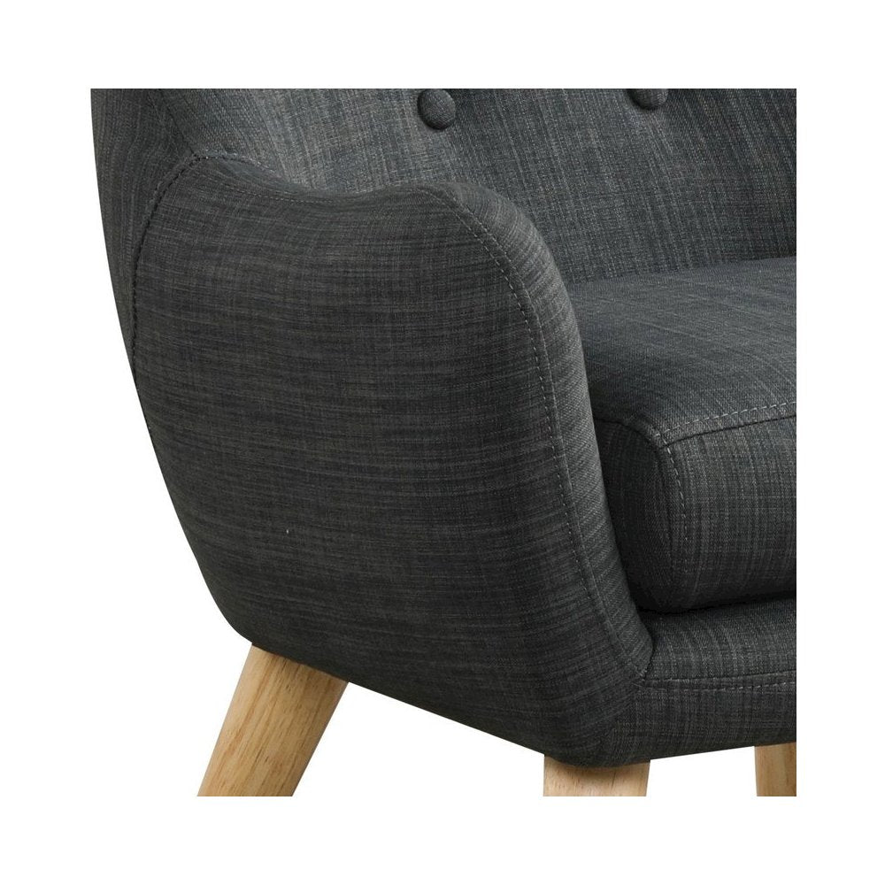 Fenix 19.5"W Gray Linen Kids Chair with Button Tufted Back and Wooden Legs