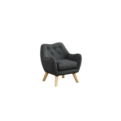 Fenix 19.5"W Gray Linen Kids Chair with Button Tufted Back and Wooden Legs