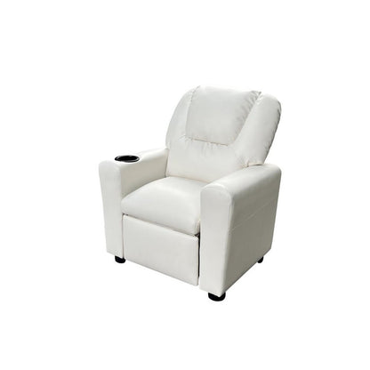 Marisa 23"W White PU Leather Kids Recliner Chair with Cupholder