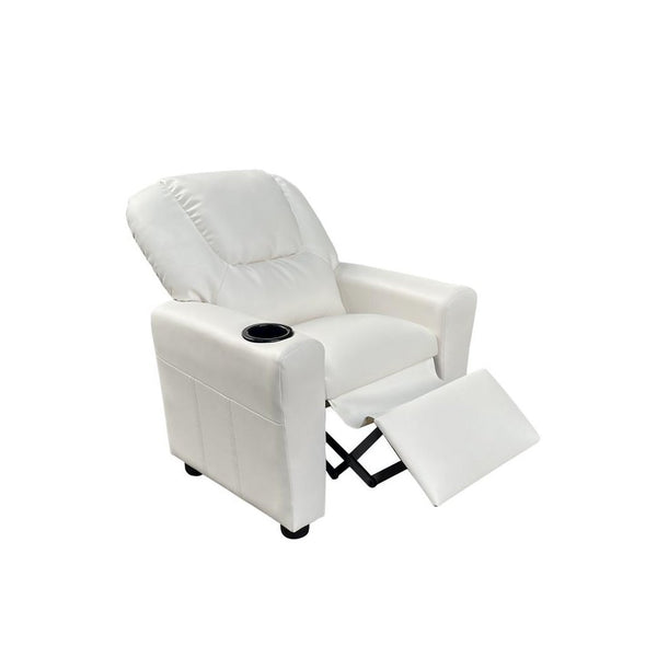 Marisa 23"W White PU Leather Kids Recliner Chair with Cupholder