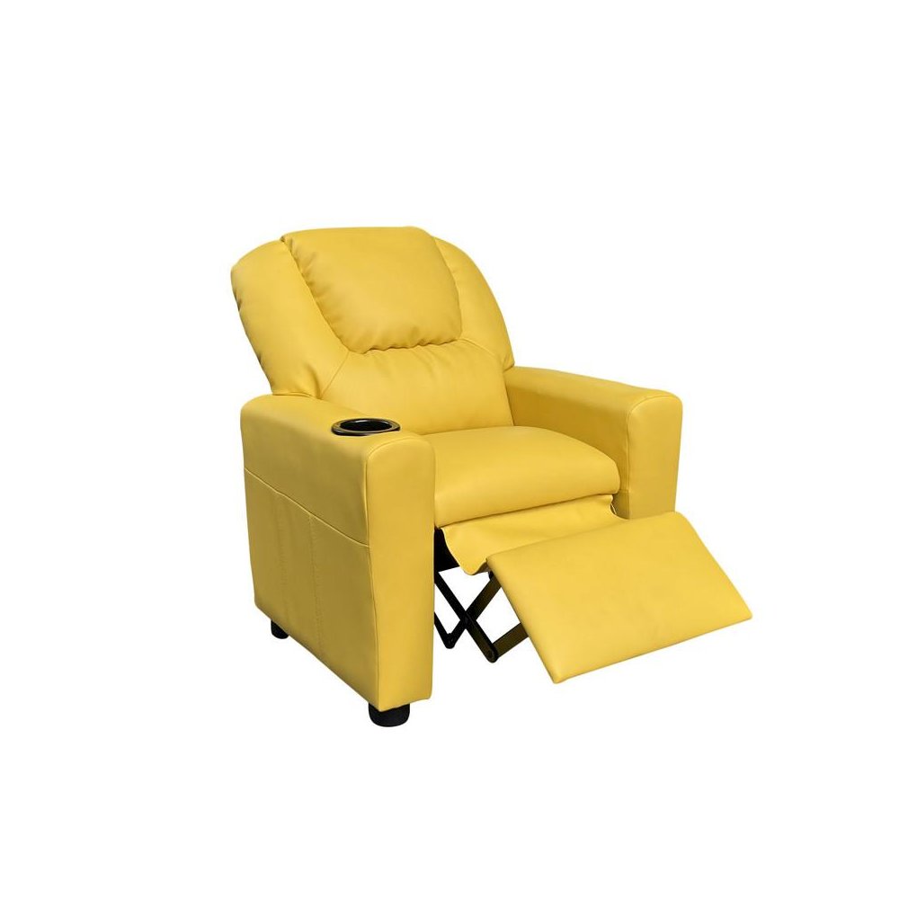 Marisa 23"W Yellow PU Leather Kids Recliner Chair with Cupholder