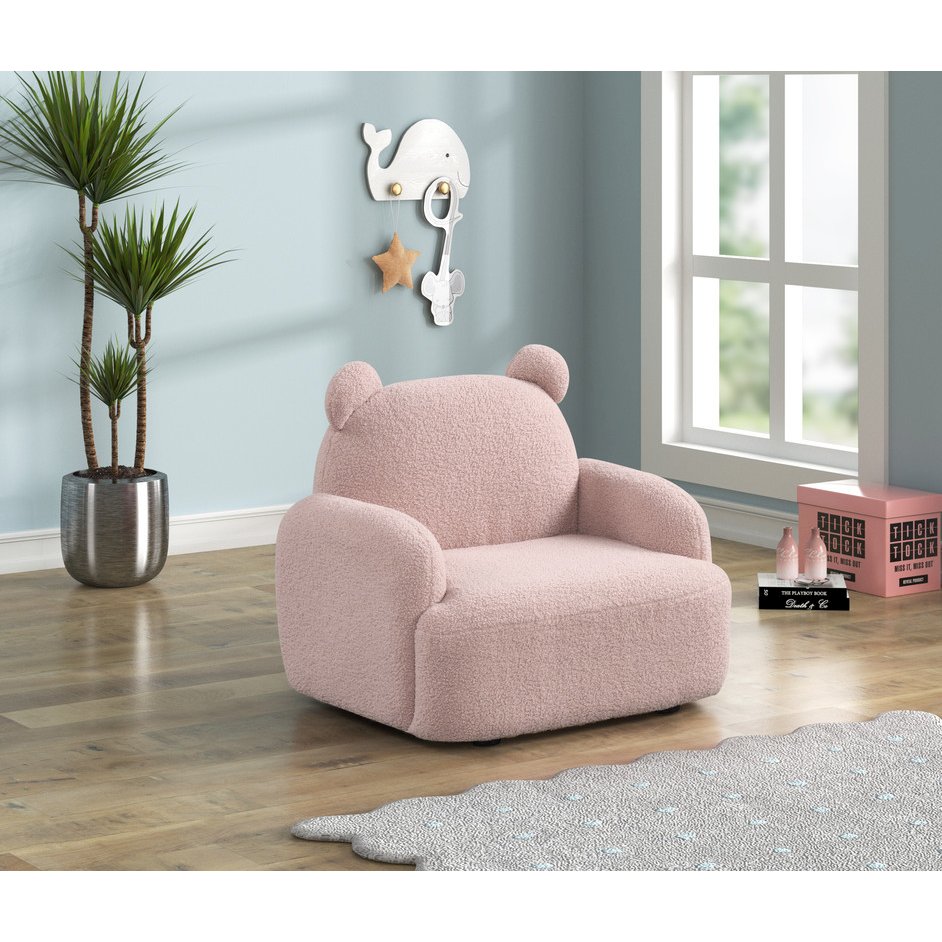 Raelynn 25.5"W Pink Sherpa Bear-Shaped Kids Armchair