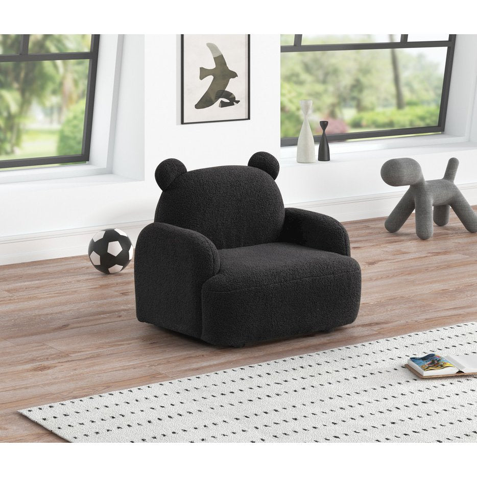 Raelynn 25.5"W Black Sherpa Bear-Shaped Kids Armchair
