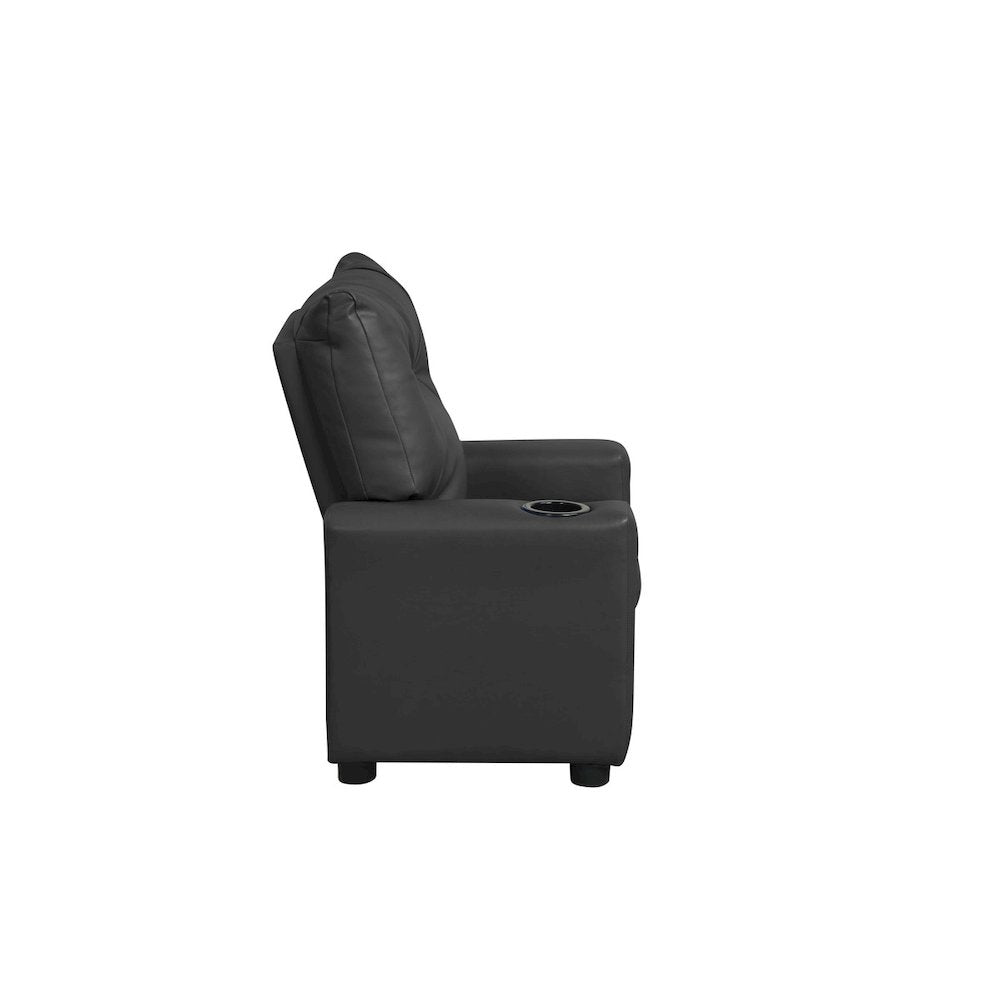 Perline 23"W Black PVC Fabric Kids Recliner Chair with Cupholder