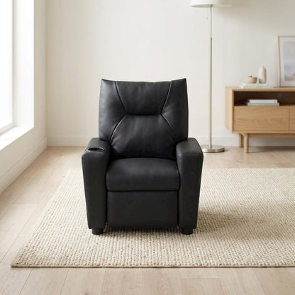 Black PVC Kids Recliner Chair with Cupholder and Contemporary Style
