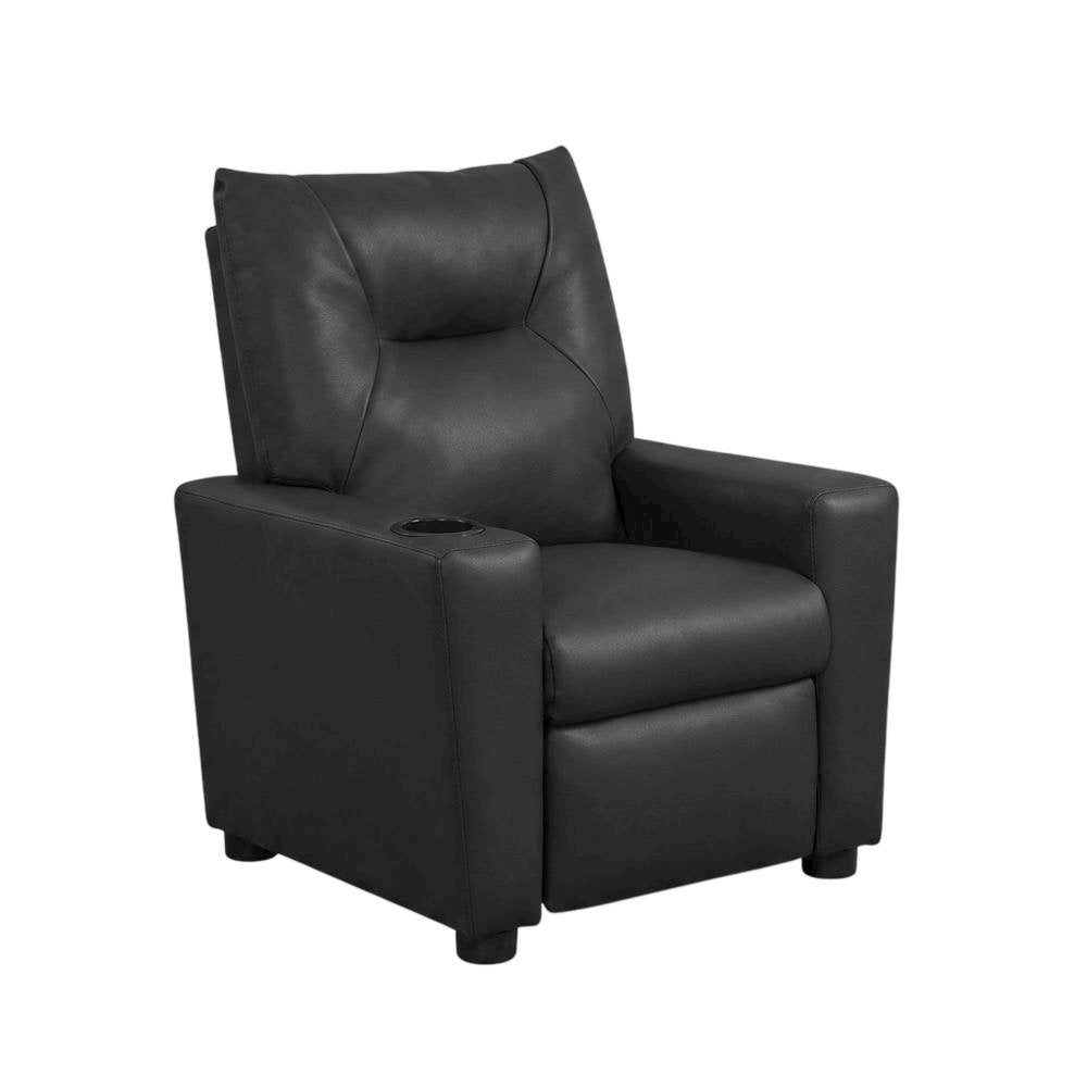 Black PVC Kids Recliner Chair with Cupholder and Contemporary Style