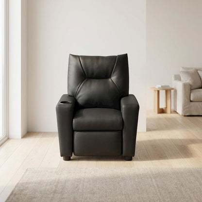 Black PVC Kids Recliner Chair with Cupholder and Contemporary Style