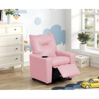 Perline 23"W Pink PVC Fabric Kids Recliner Chair with Cupholder