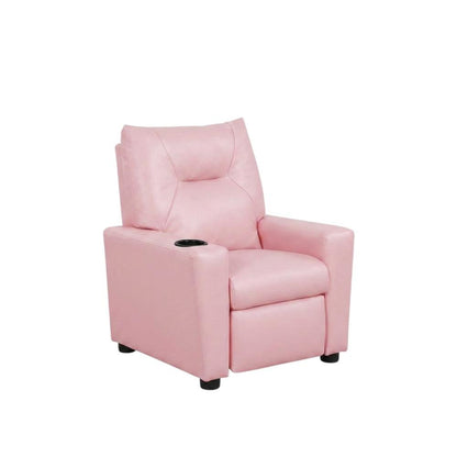 Pink PVC Fabric Kids Recliner Chair with Cupholder and Contemporary Style
