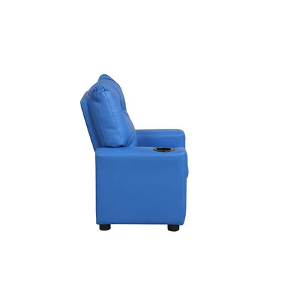 Perline 23"W Blue PVC Fabric Kids Recliner Chair with Cupholder