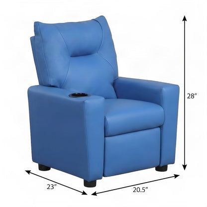 Furnifact Kids Recliner Chair with Cupholder and Foam-Padded Seat, Blue