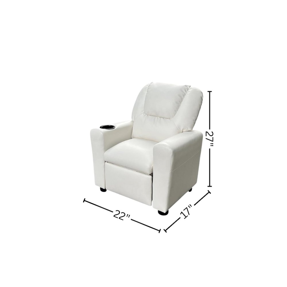 Kids Recliner Chair, White PU Leather, Cupholder