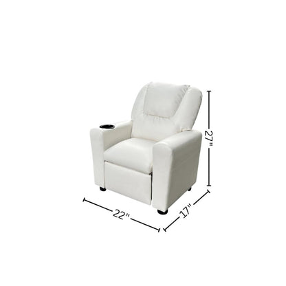 Kids Recliner Chair, White PU Leather, Cupholder