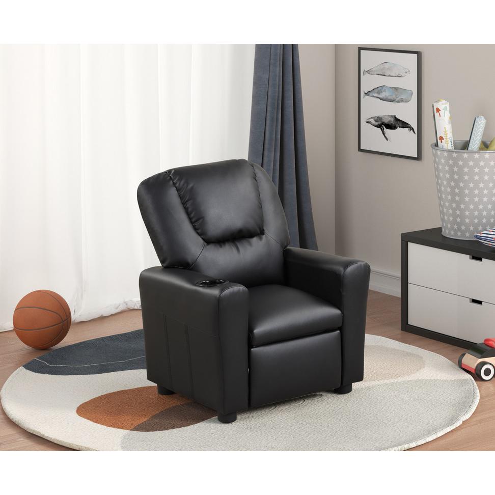 Marisa 23"W Black PU Leather Kids Recliner Chair with Cupholder
