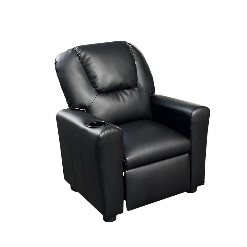 Marisa 23"W Black PU Leather Kids Recliner Chair with Cupholder