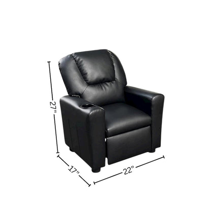 Kids Recliner Chair, Black PU Leather, Cupholder