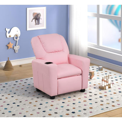 Marisa 23"W Pink PU Leather Kids Recliner Chair with Cupholder