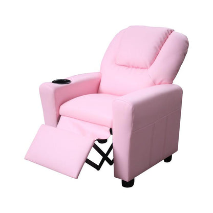 Marisa 23"W Pink PU Leather Kids Recliner Chair with Cupholder