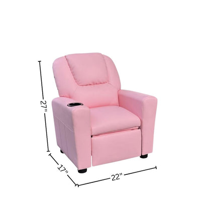Kids Recliner Chair, Pink PU Leather, Cupholder