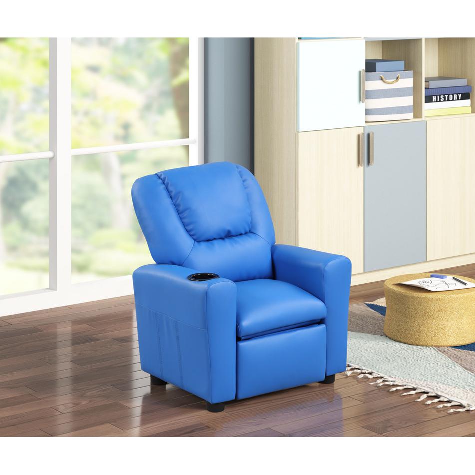 Marisa 23"W Blue PU Leather Kids Recliner Chair with Cupholder