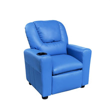 Marisa 23"W Blue PU Leather Kids Recliner Chair with Cupholder