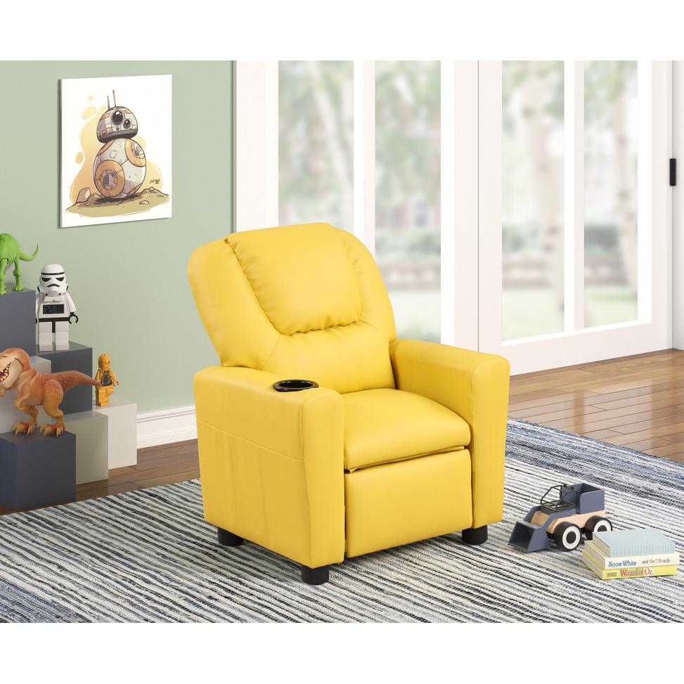 Marisa 23"W Yellow PU Leather Kids Recliner Chair with Cupholder