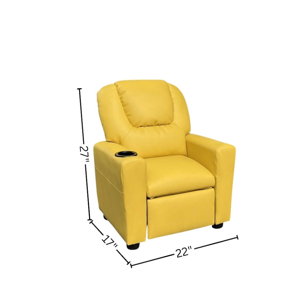 Kids Recliner Chair, Yellow PU Leather, Cupholder
