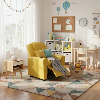 Kids Recliner Chair, Yellow PU Leather, Cupholder