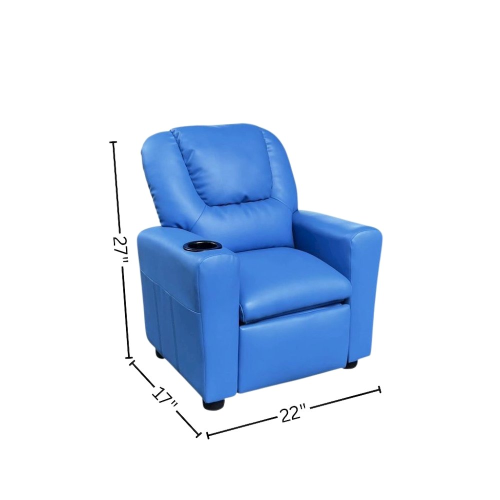 Kids Recliner Chair, Blue PU Leather, Cupholder